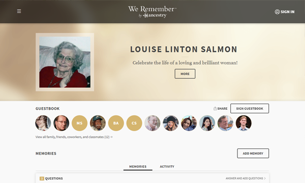 We Remember example page screenshot